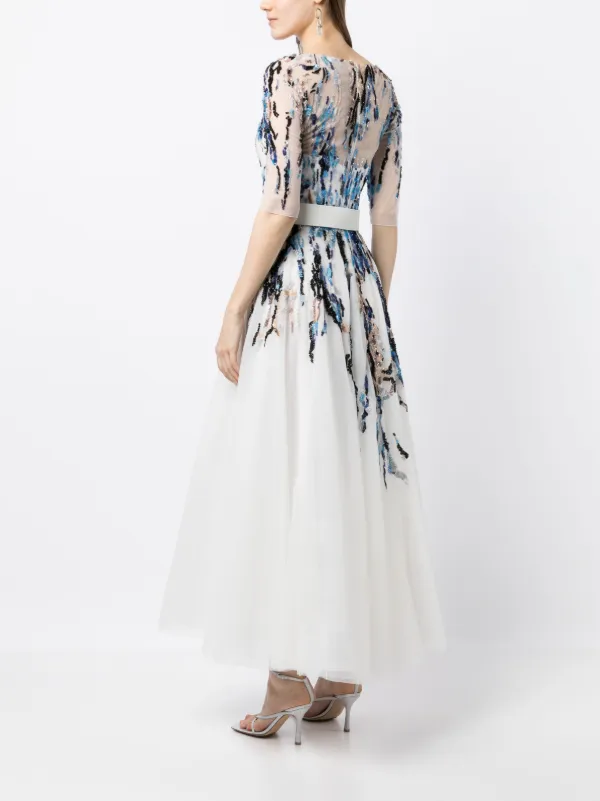 Saiid Kobeisy bead embellished Tulle Midi Dress White FARFETCH AE