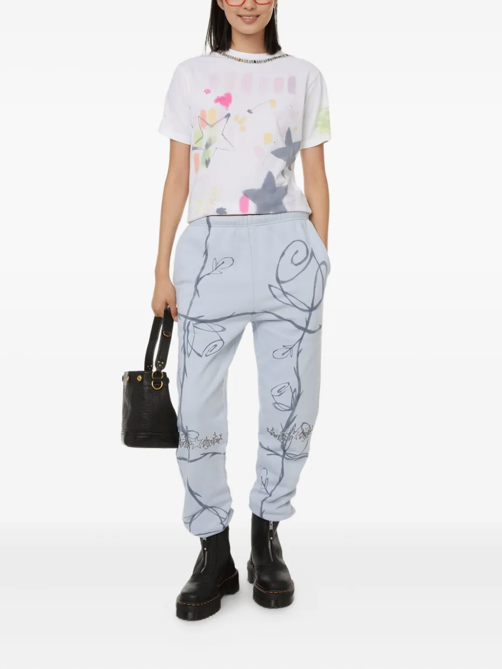 Collina Strada Rose-print Embellished Track Pants In Blue