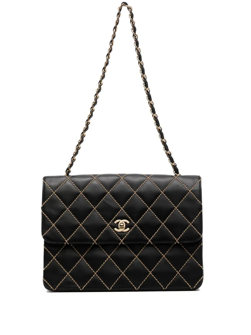 Pre-owned Chanel 2002 Wild Stitch Classic Flap Shoulder Bag In Black