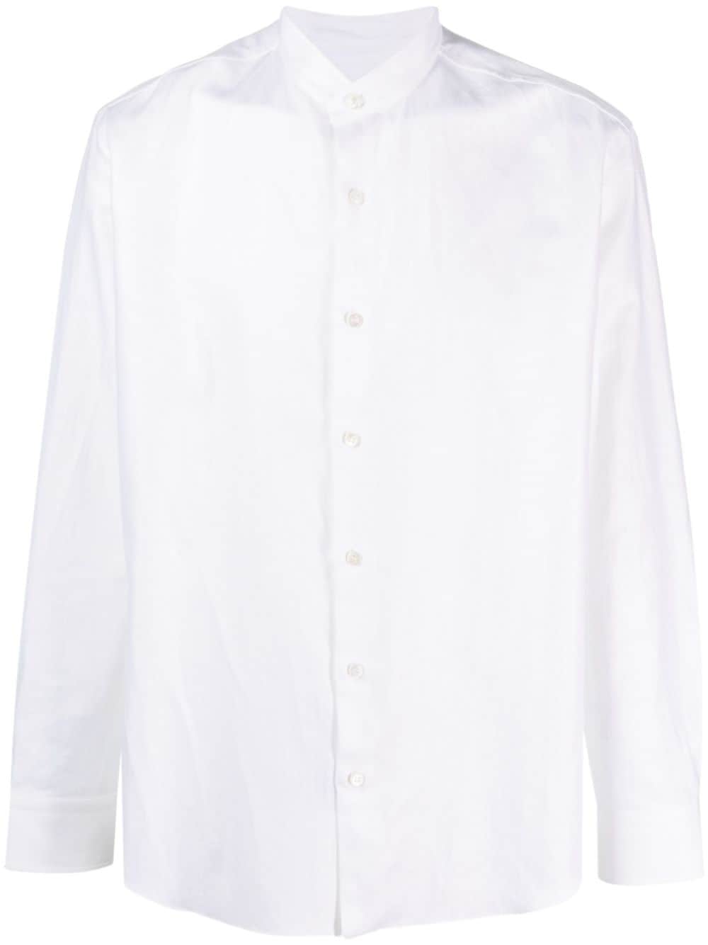 Brioni Band-collar Long-sleeve Shirt In White