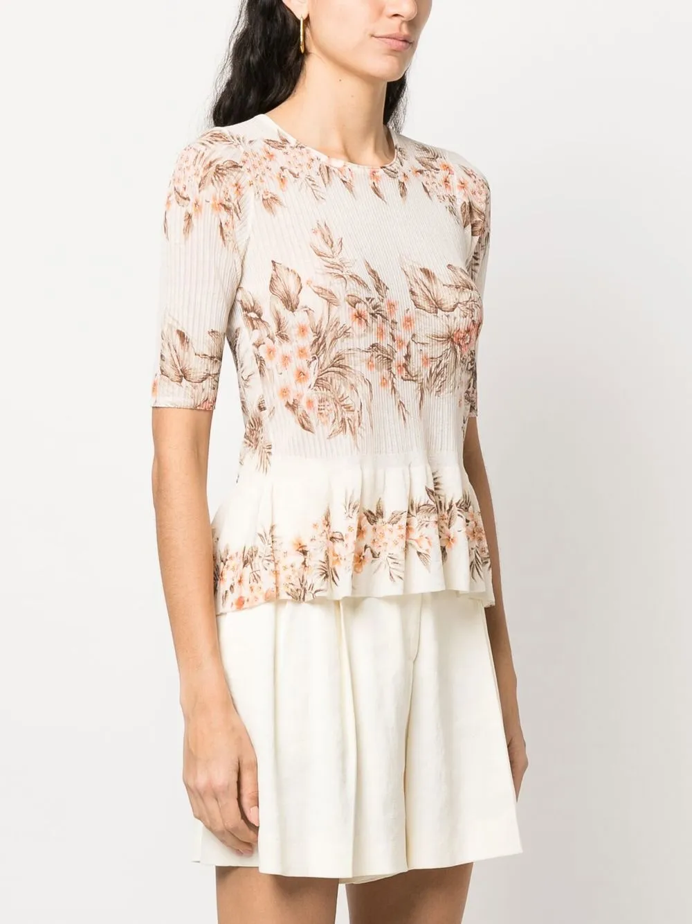 Twinset Floral-print Cotton Blouse In Nude