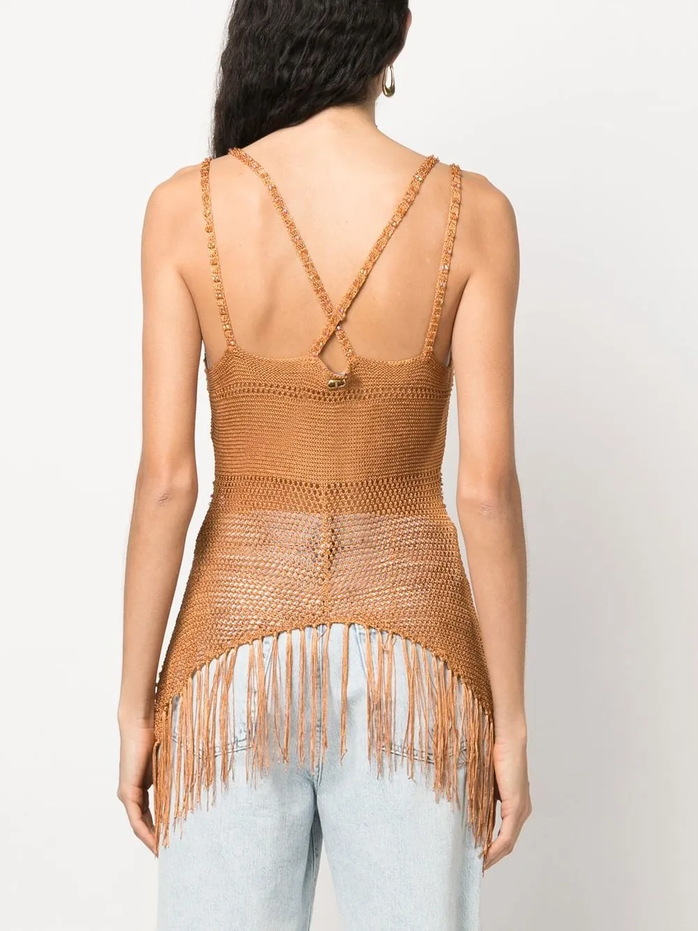 Twinset Open-knit Sleeveless Top In Orange