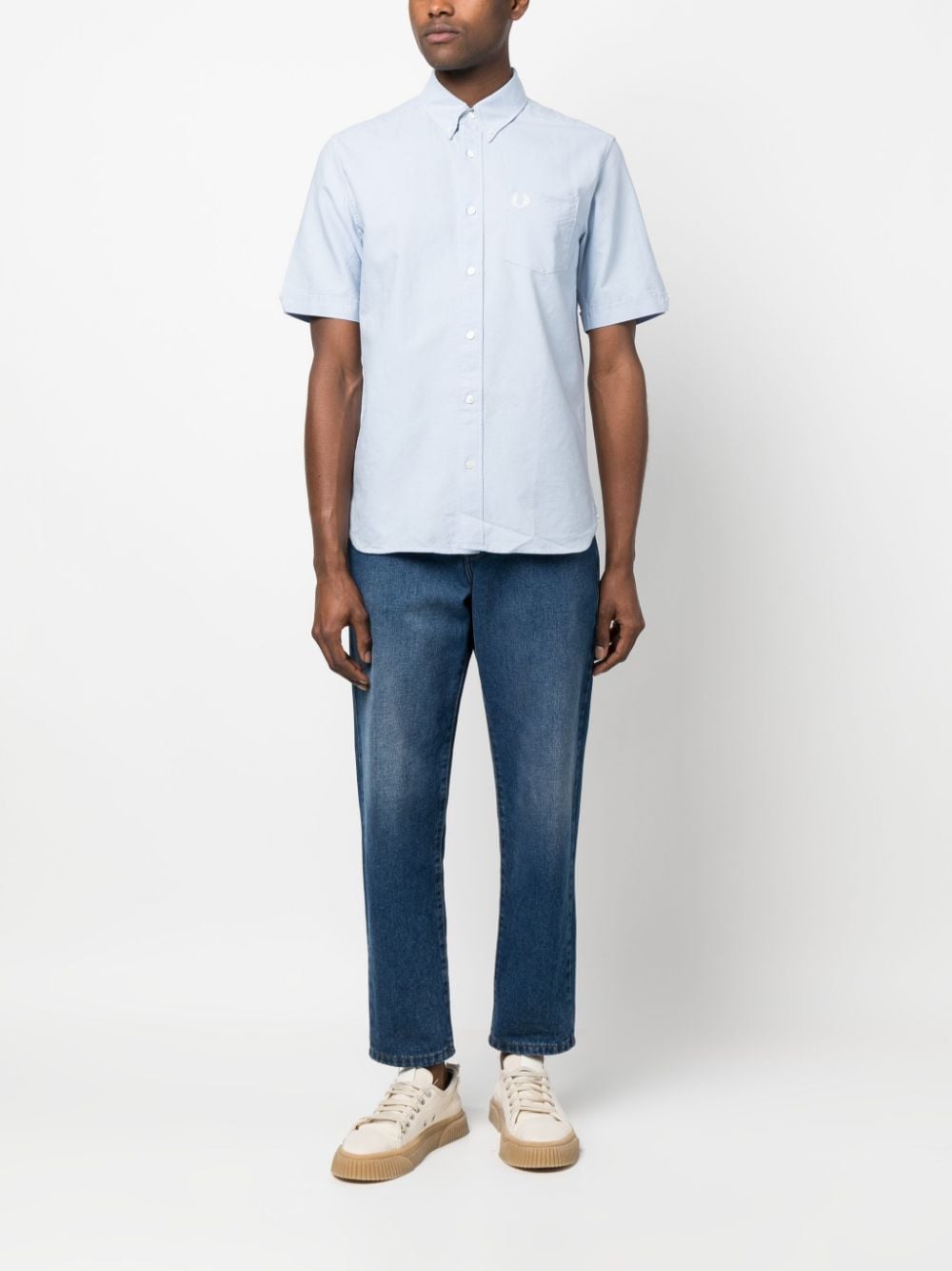 Shop Fred Perry Short-sleeve Cotton Shirt In Blue