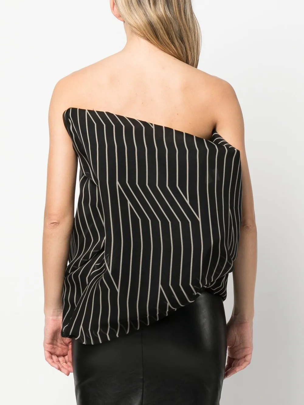 Rick Owens Striped Strapless Silk Top In Black