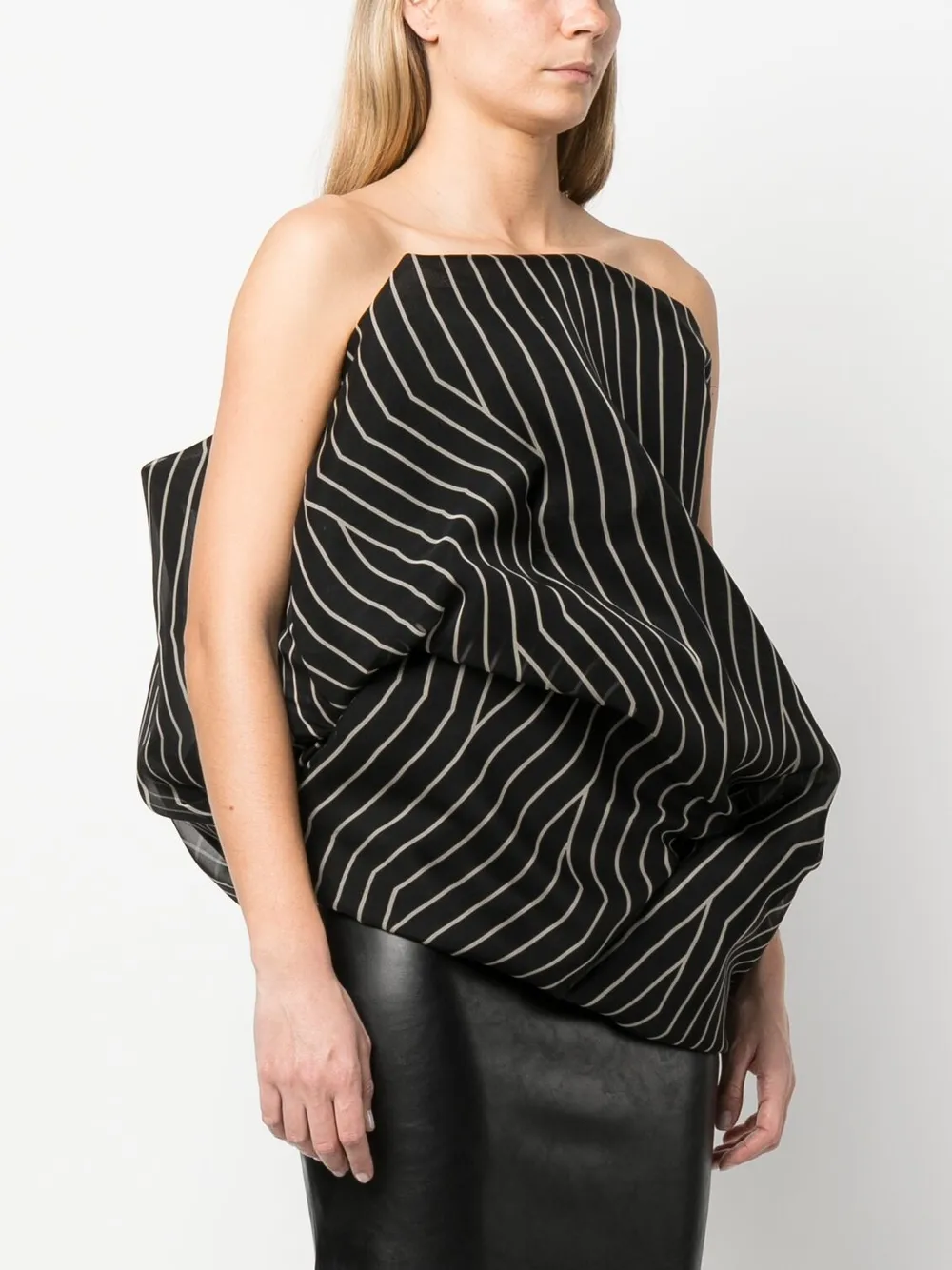 Rick Owens Striped Strapless Silk Top In Black