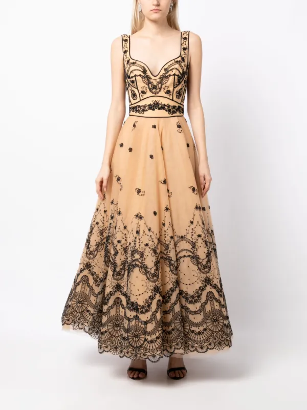Saiid Kobeisy Floral-embroidered Tulle Dress - Neutrals