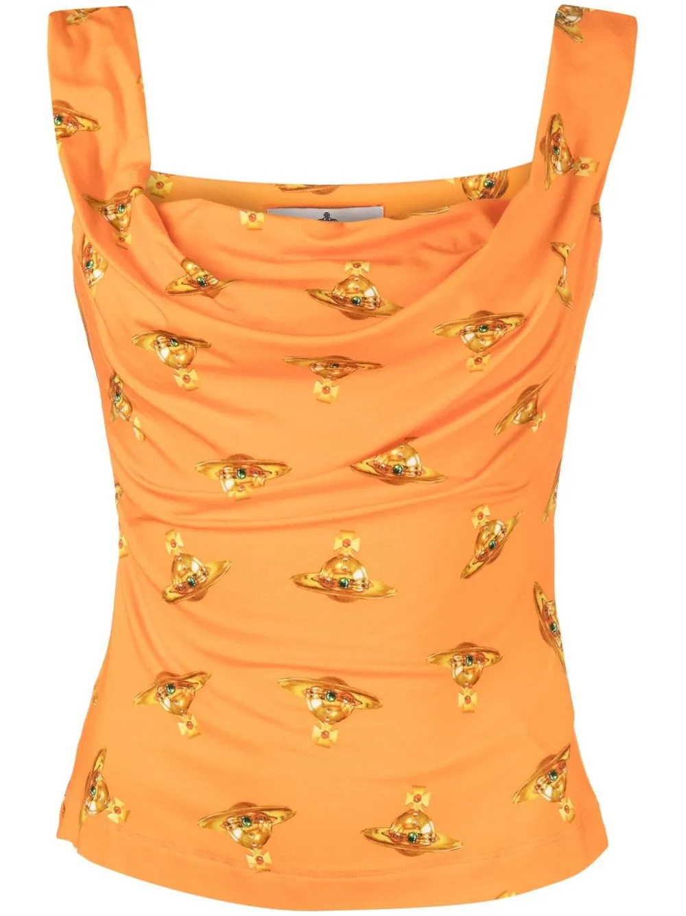 Shop Vivienne Westwood Logo-print Draped Top In Orange