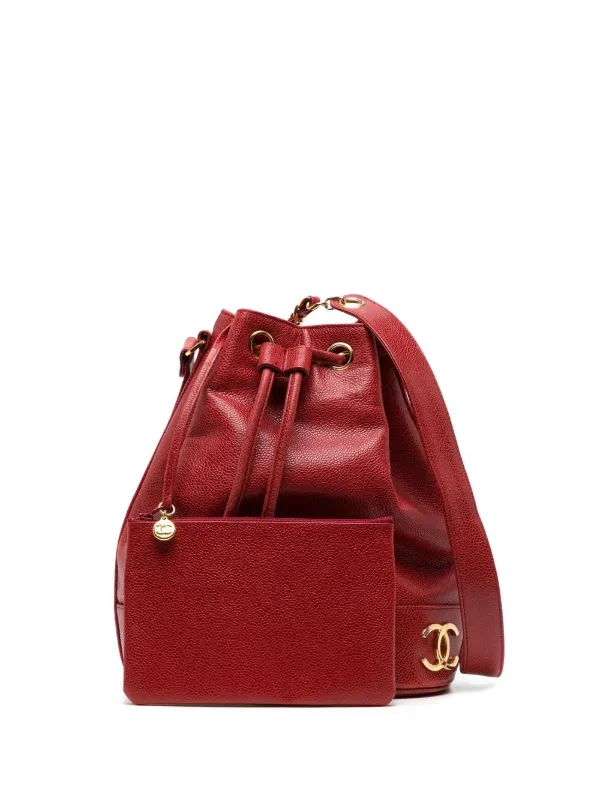 CHANEL Pre Owned 1992 Triple CC Drawstring Bucket Bag Red FARFETCH IE