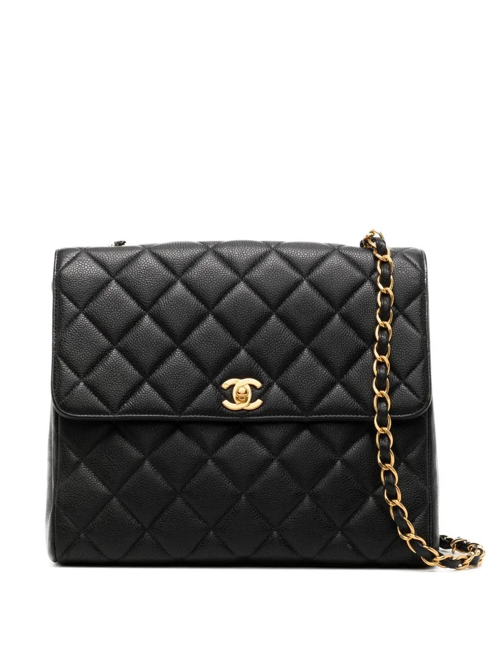 Pre-owned Chanel 1995 Cc Turn-lock Diamond-quilted Shoulder Bag In Black