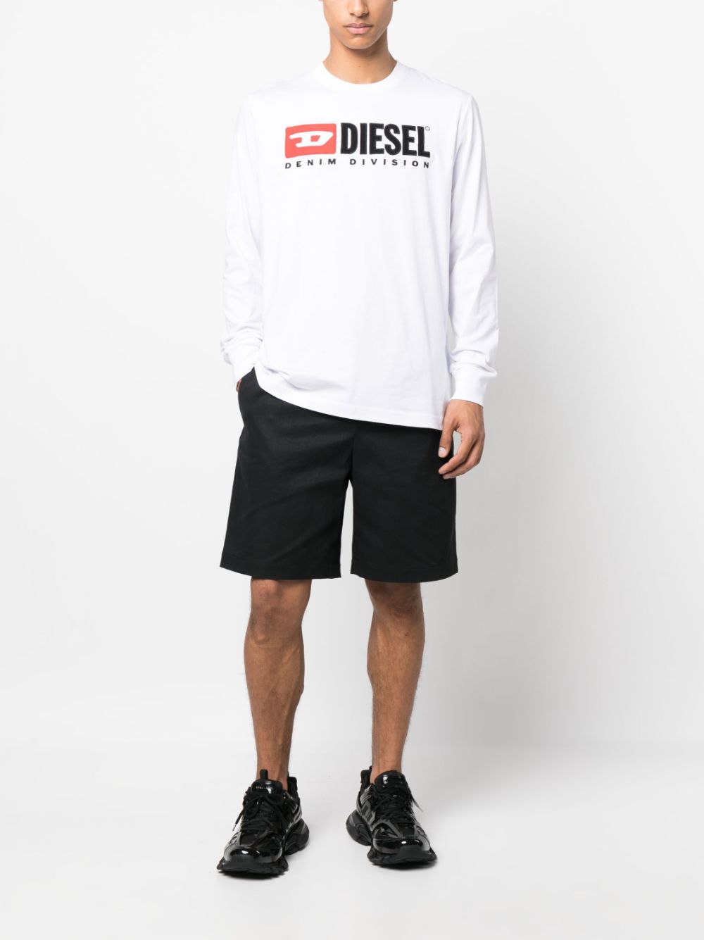 Shop Diesel Logo-print Long-sleeve T-shirt In White