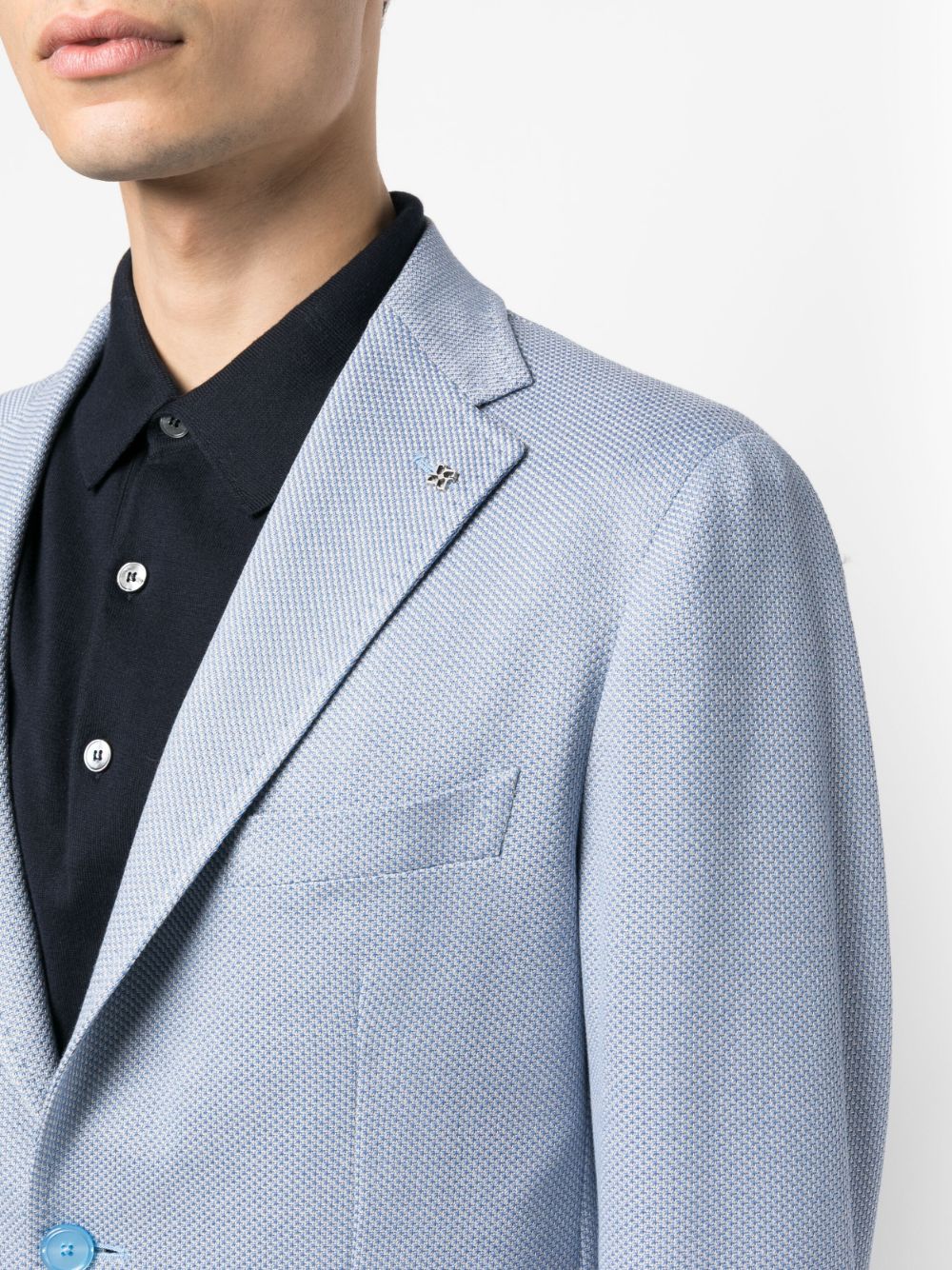 Shop Tagliatore Single-breasted Knit Blazer In Blau