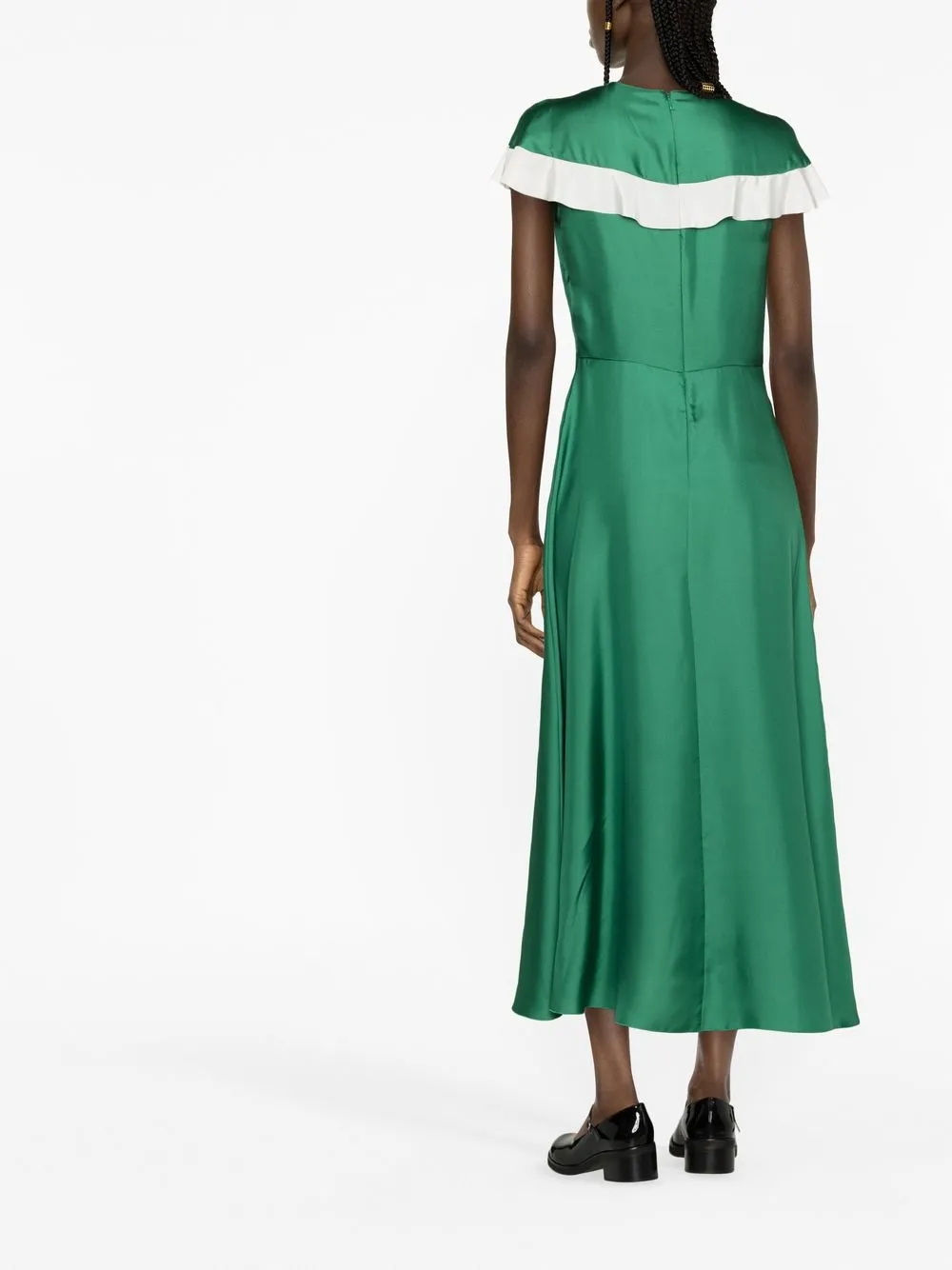 Shop Red Valentino Frilled-chest Silk Dress In Grün