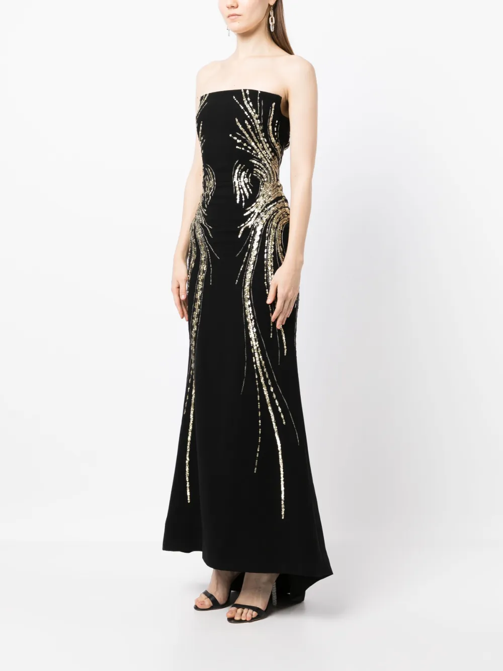 Shop Saiid Kobeisy Beaded Strapless Long Dress In Black