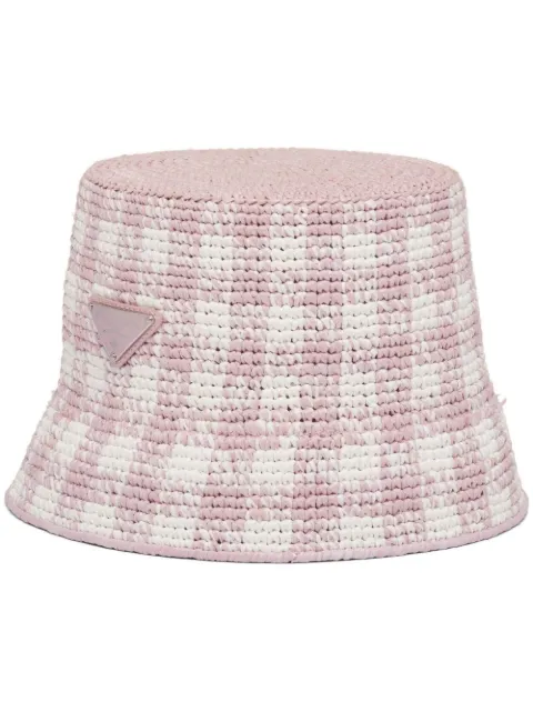 Prada checked raffia bucket hat