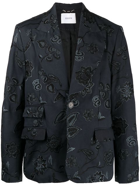 Erdem Edward floral-embroidered single-breasted blazer