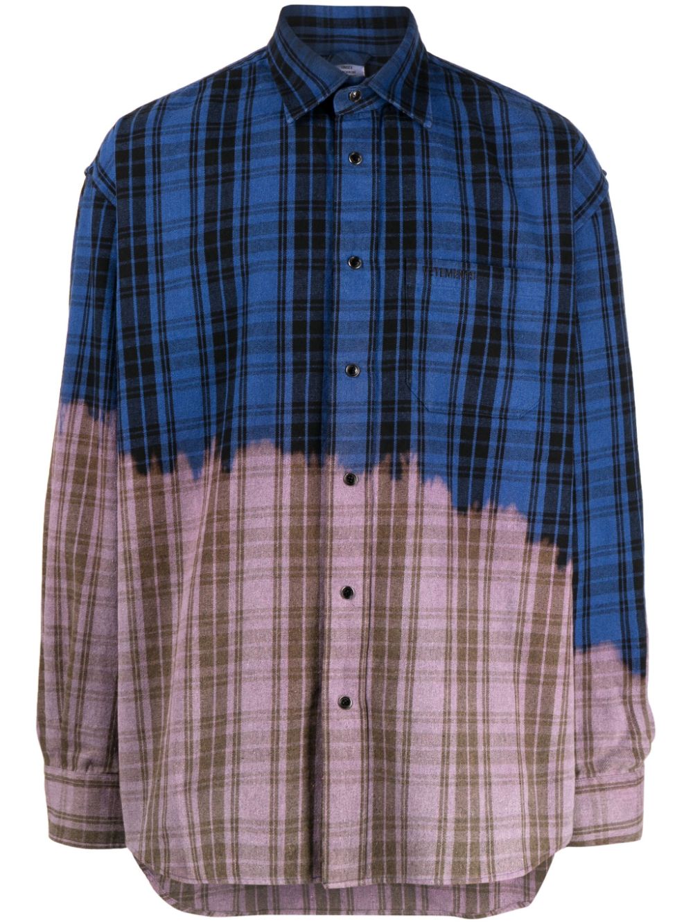 Shop Vetements Bleach-effect Plaid Shirt In Blue