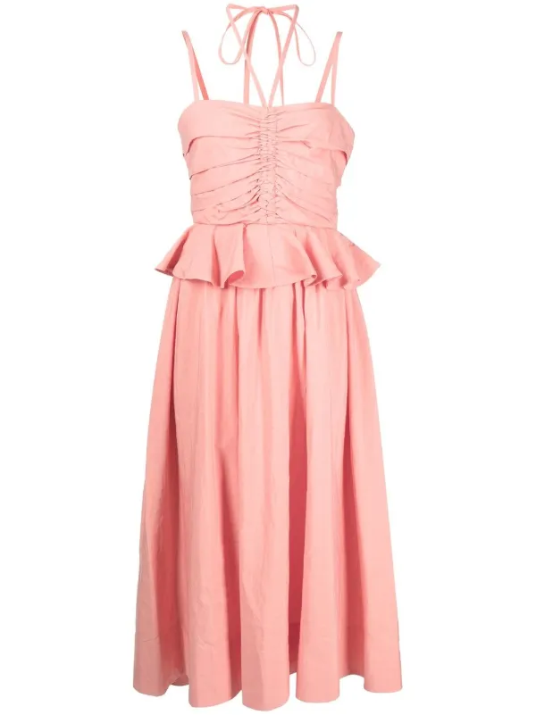 Ulla Johnson Halterneck Ruffled Midi Dress in Pink