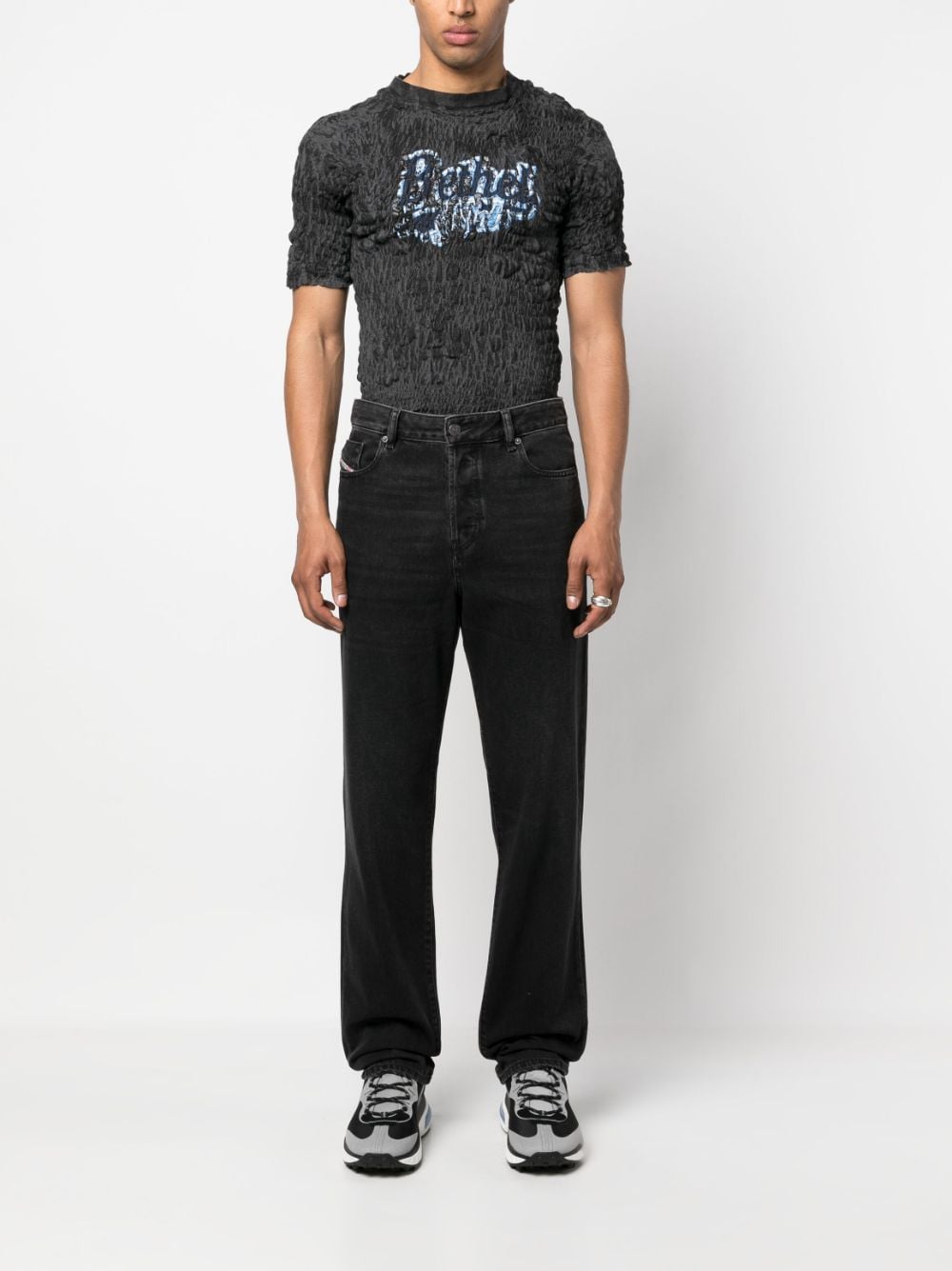 Shop Diesel Logo-patch Straight-leg Jeans In Black