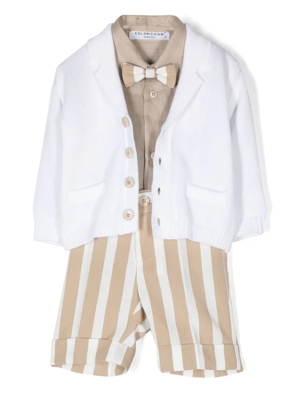 Colorichiari Babies' Vertical Stripe Casual Suit In Neutrals