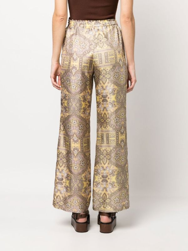 Black and Gold Cherub Print High Waist Flared Trousers  Zoven   motelrockscom