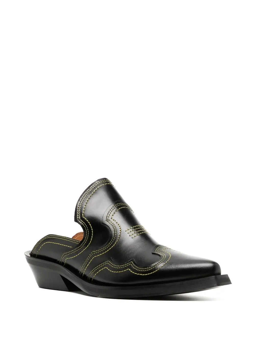 Shop Ganni Embroidered Western Mules In Schwarz