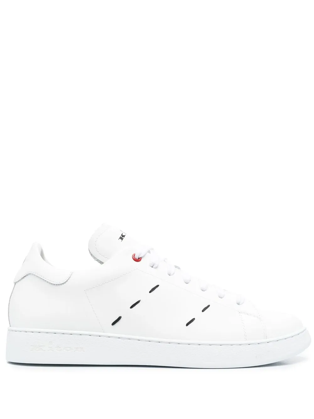Kiton Embroidered Full-grain Leather Sneakers In White