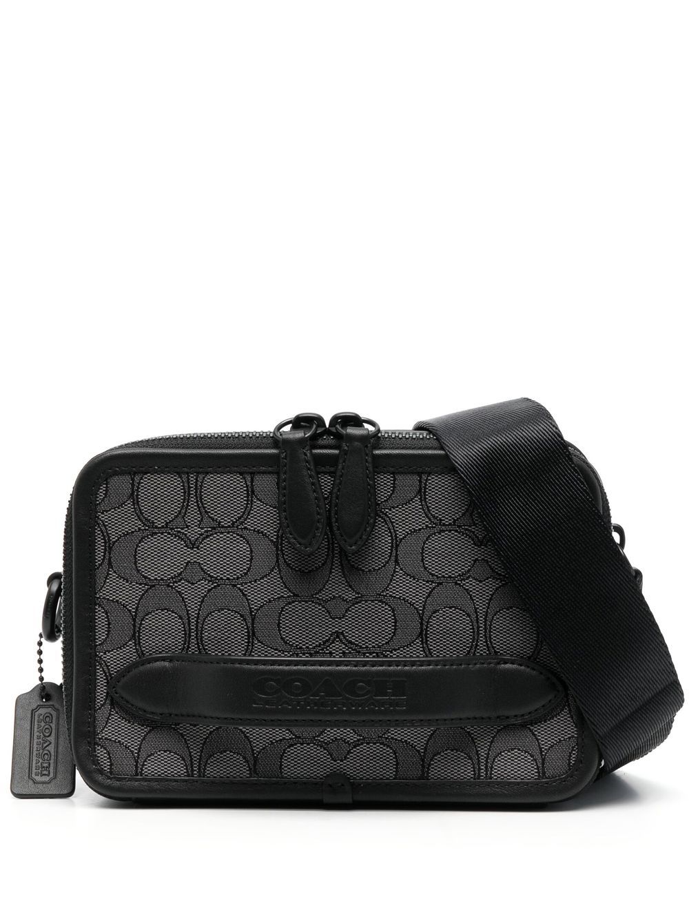Buy the Coach Signature Monogram Jacquard Leather Mini Shoulder Bag Black