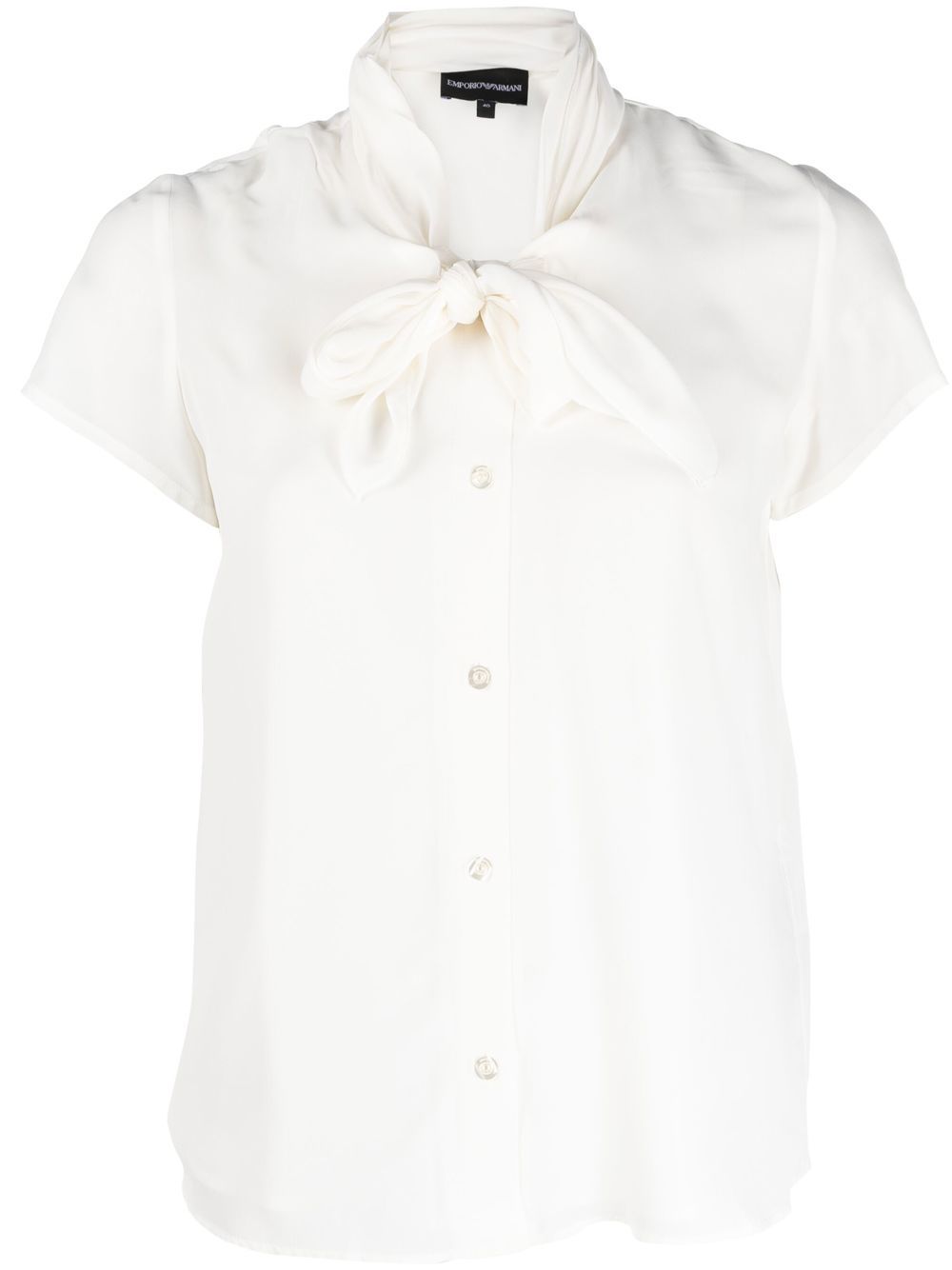 Emporio Armani Tie-neck Short-sleeve Shirt In Weiss