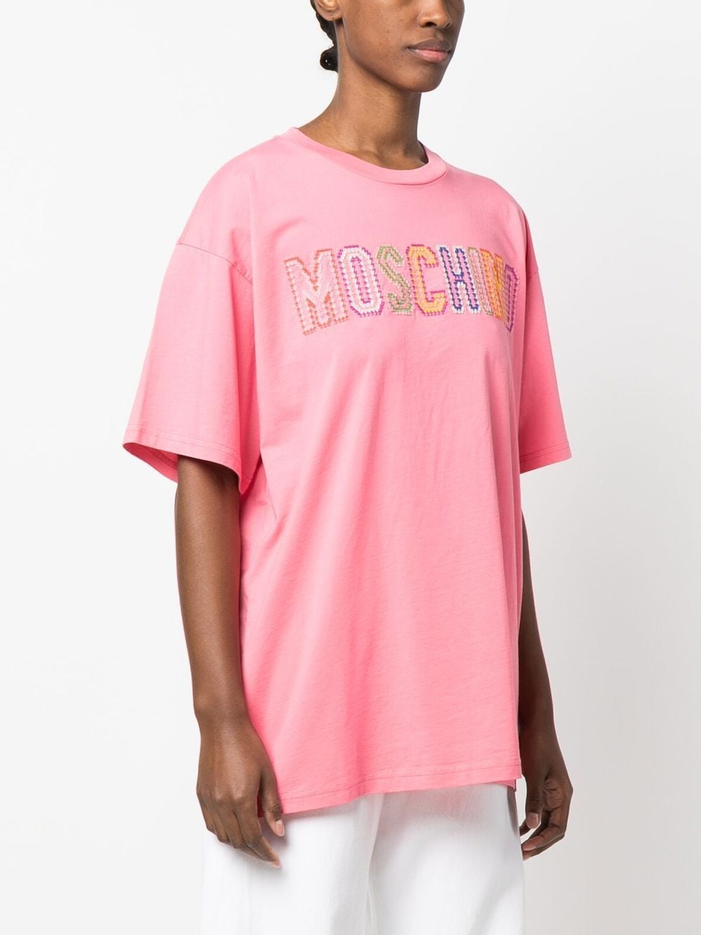 Shop Moschino Embroidered-logo T-shirt In Rosa