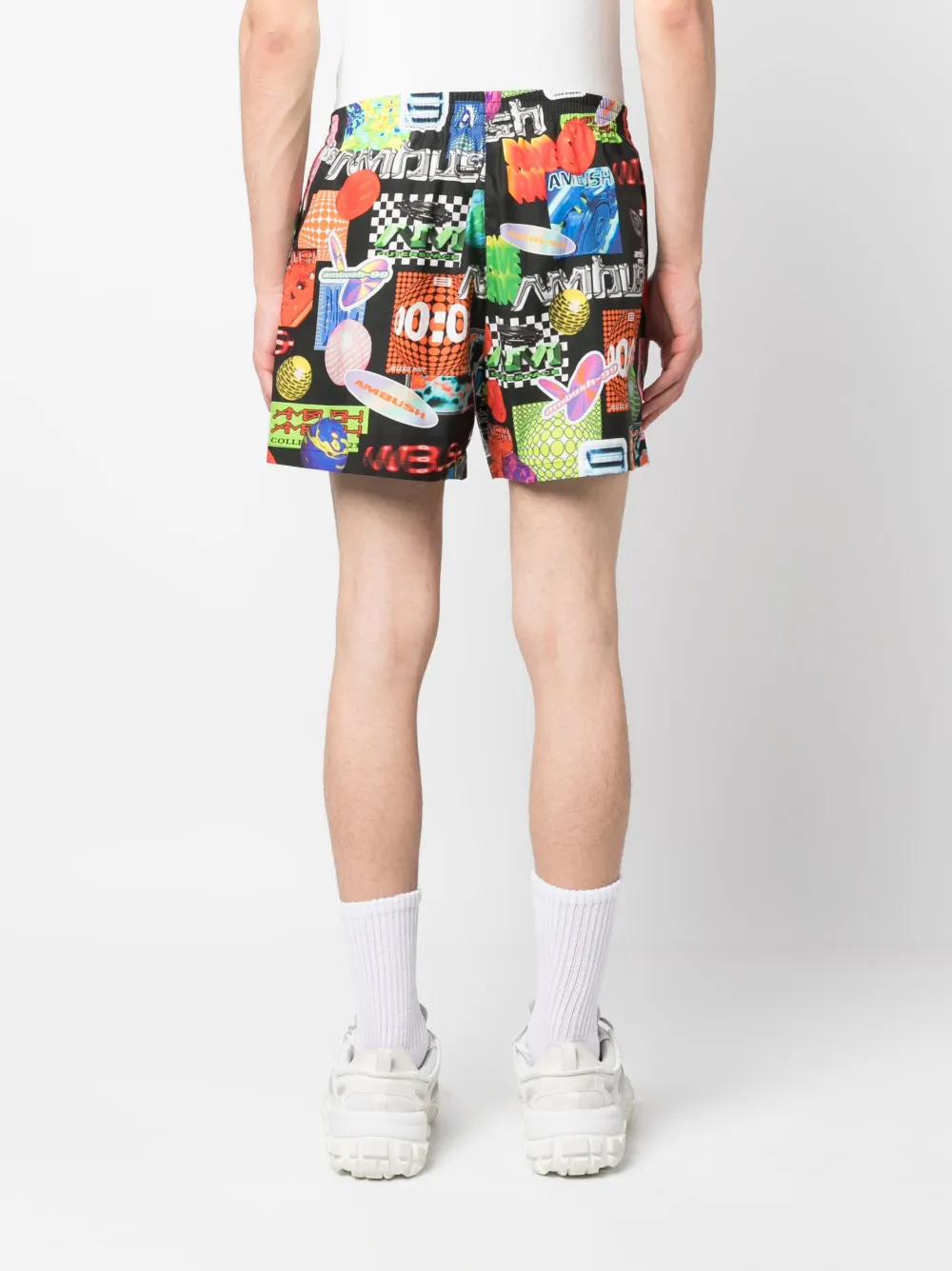 Shop Ambush Graphic-print Elasticated-waistband Shorts In Black