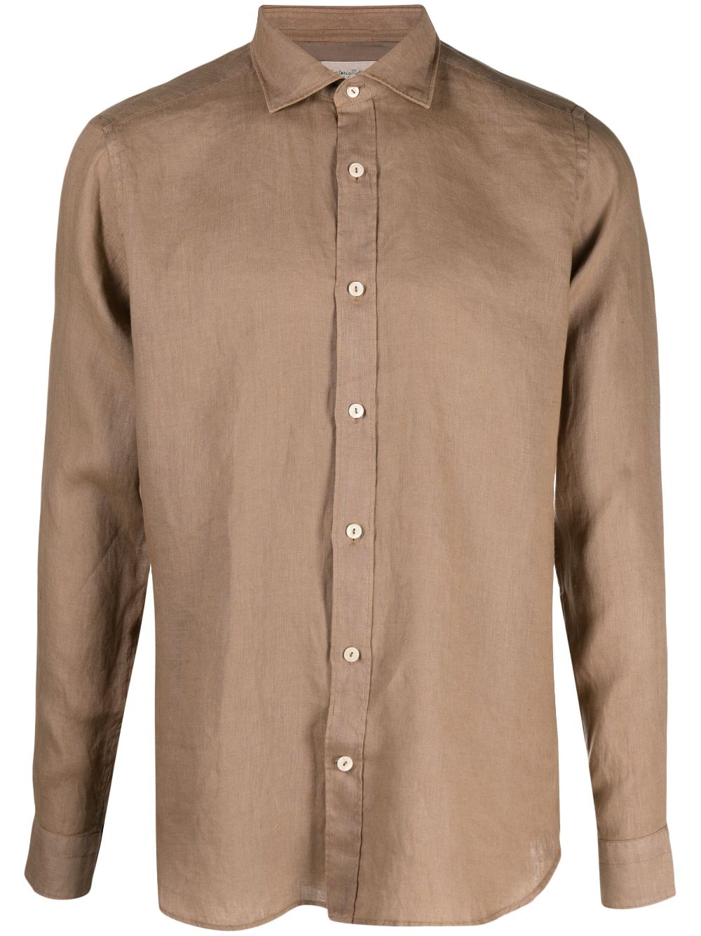 Shop Tintoria Mattei Cutaway Collar Linen Shirt In Brown