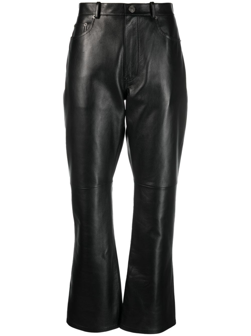 Balenciaga High Waist Leather Trousers In Black