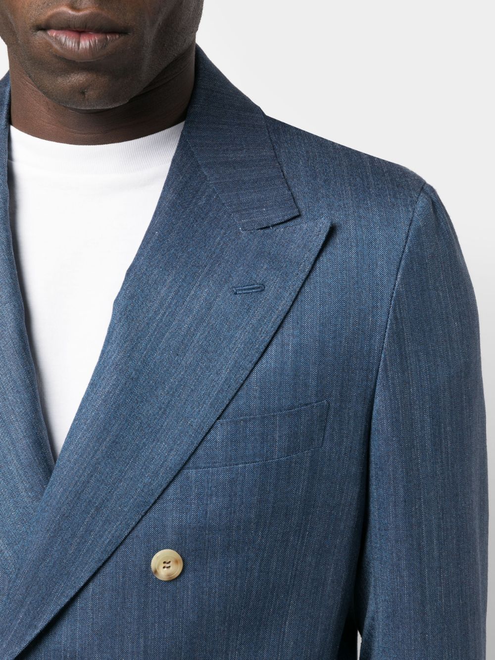 Shop Kiton Double-breasted Suit In Blau