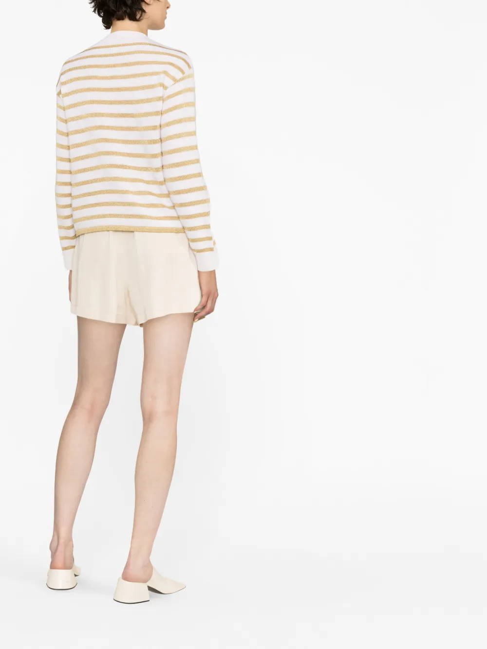 Valentino Women's Metallic Striped Wool-blend Top In Nude