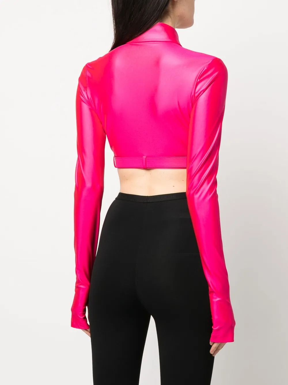 Versace Jeans Couture Baroque Buckle Crop Shirt In Pink