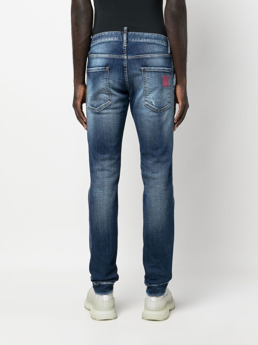 Shop Dsquared2 Patchwork-detail Slim-fit Jeans In Blue