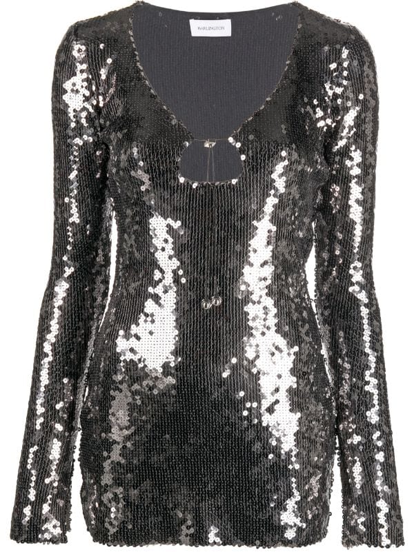 Silver Sequin Keyhole Neck Top