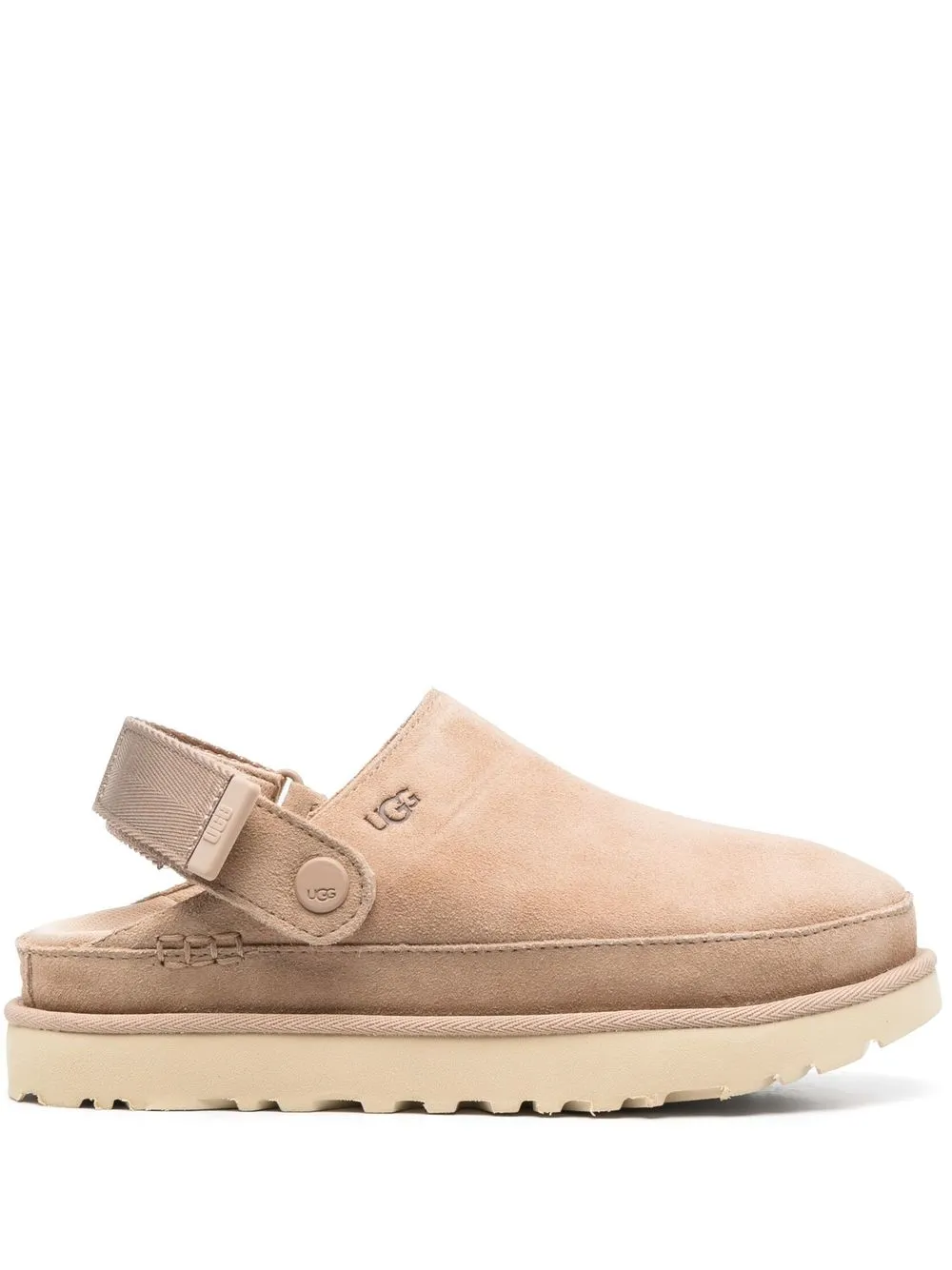 Shop Ugg Goldenstar Suede Flatform Clogs In Neutrals