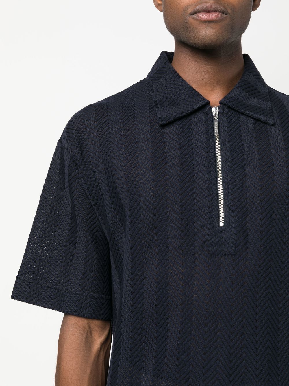 Shop Missoni Half-zip Chevron Polo Shirt In Blau