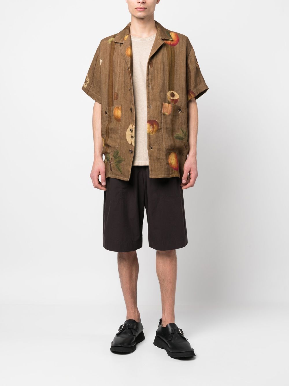 Shop Uma Wang Nature-print Short-sleeve Shirt In Braun