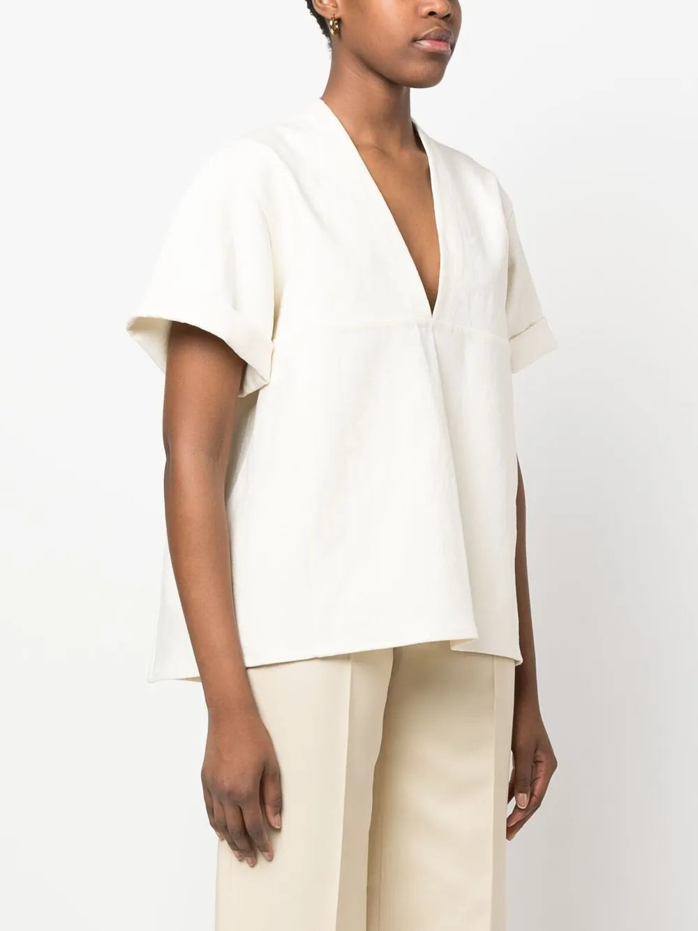 Jil Sander V-neck Linen-blend Blouse In Neutrals