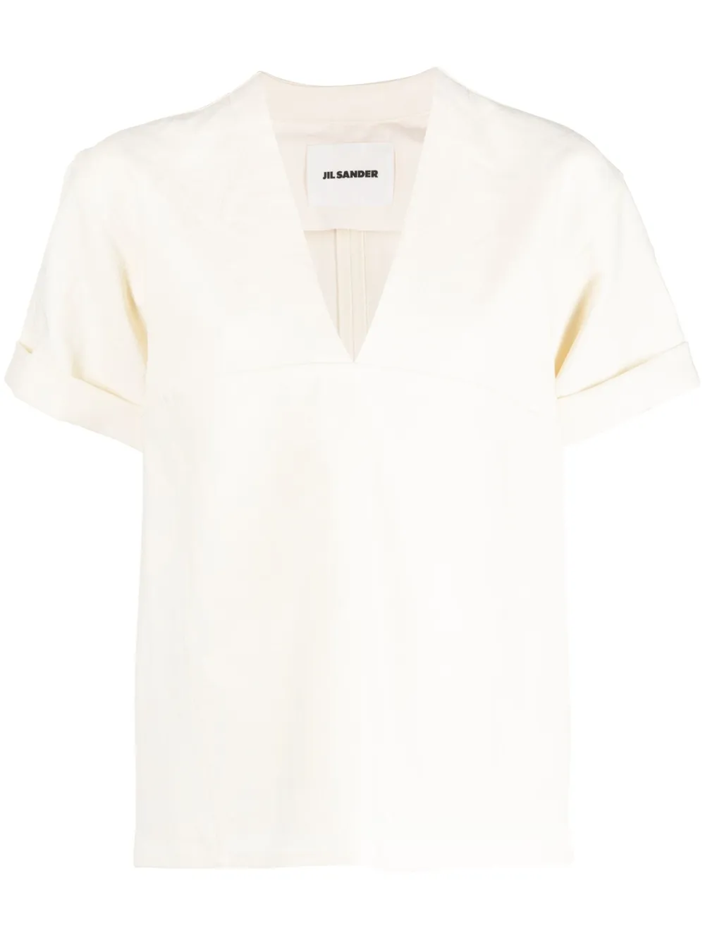 Jil Sander V-neck Linen-blend Blouse In Neutrals