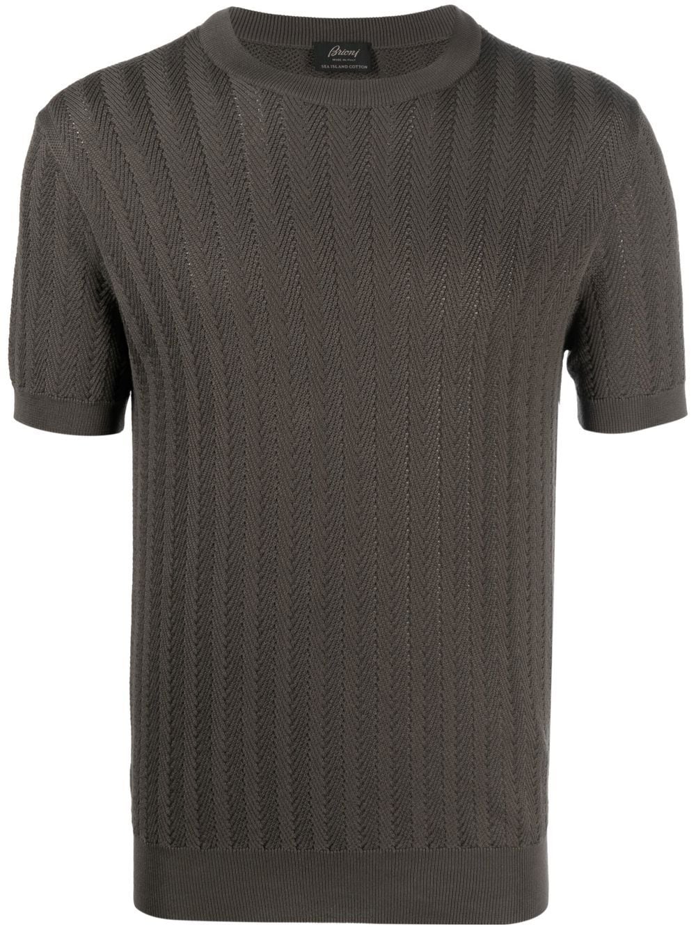 Brioni Cable-knit Cotton T-shirt In Brown