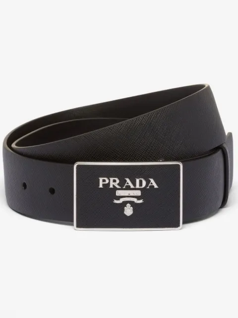 Prada logo-plaque leather belt