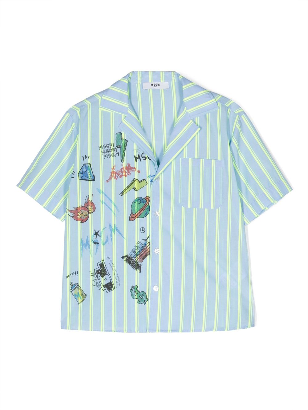 MSGM Kids illustration-style striped shirt - Blue