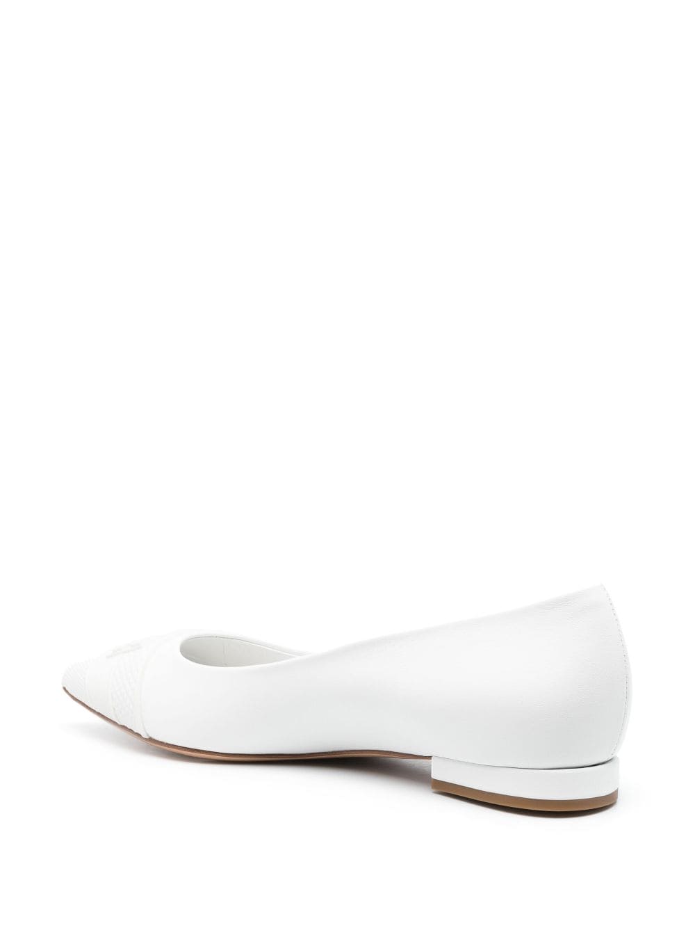 Shop Casadei Embossed-logo 15mm Leather Ballerinas In White