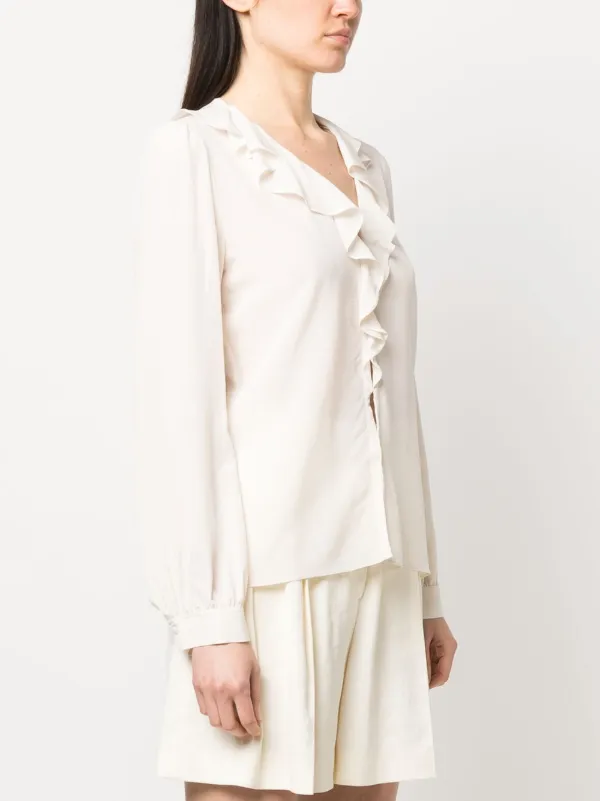 White silk ruffle blouse hotsell