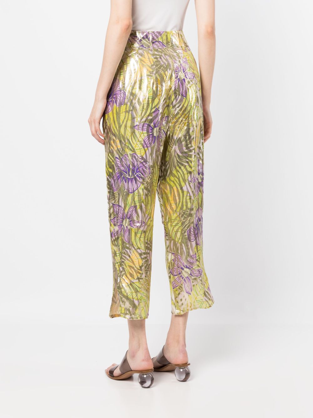 Shop Hayley Menzies Metallic Print Cropped Tapered Trousers In Green