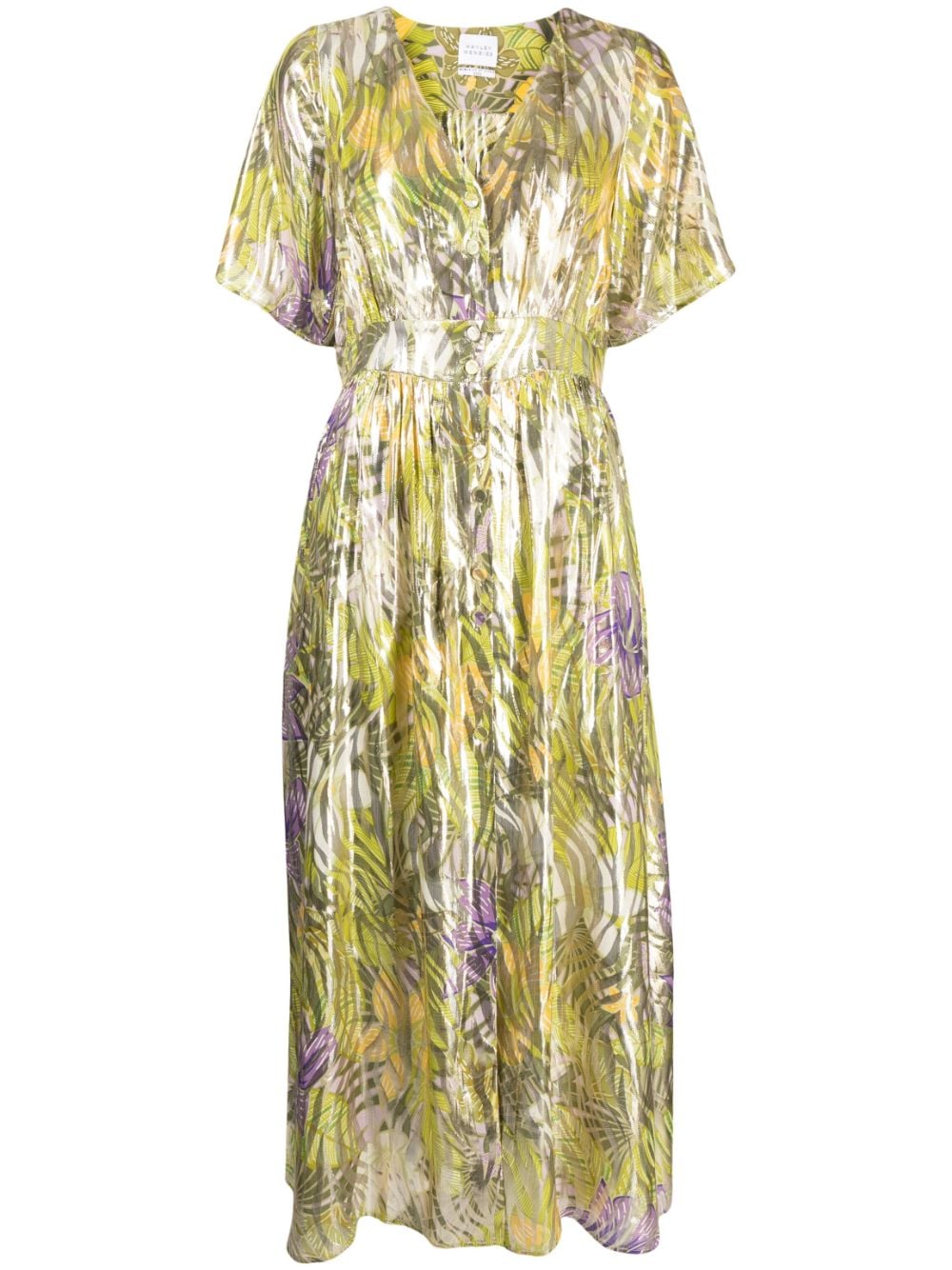 Hayley Menzies Metallic Print Button-down Dress In Green