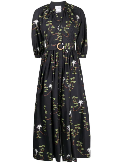 Hayley Menzies embroidered-bonsai long belted dress